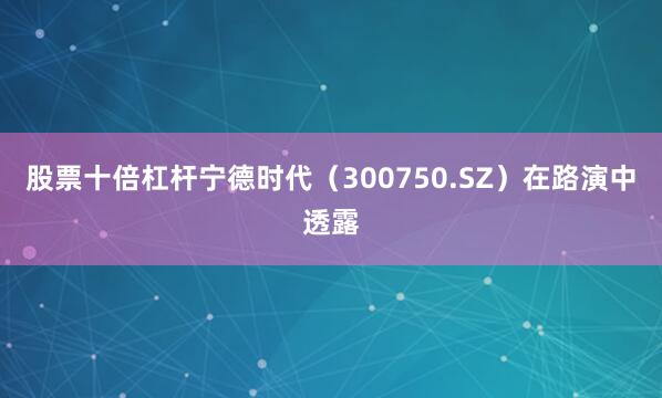 股票十倍杠杆宁德时代（300750.SZ）在路演中透露